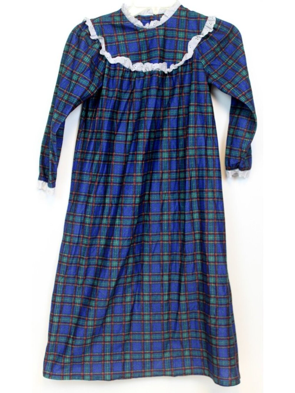 Lanz of Salsburg Plaid Flannel Nightgown Classic Xmas Winter Blue Lace Long